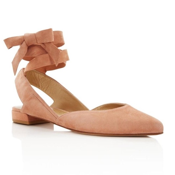 Stuart Weitzman Pink Suede Flats with Bow - Picture 1 of 6